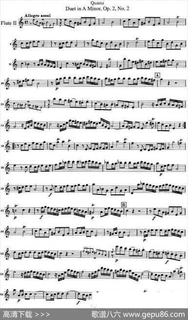 匡茨G大调长笛二重奏Op.2——Flute2（No.2）|Quantz（匡茨）