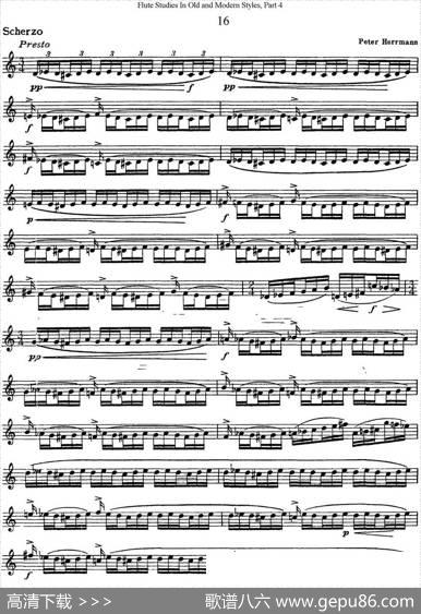 斯勒新老风格长笛练习重奏曲（第四部分）（NO.16）|SiegfriedThieleS.(斯勒) - 长笛谱 - 歌谱俱乐部