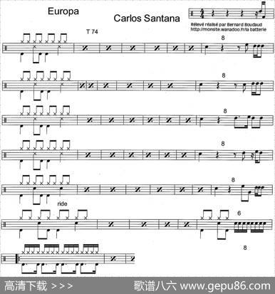 爵士鼓谱：Santana-Europa