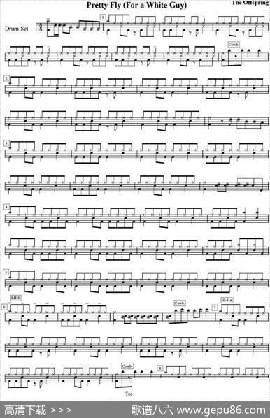 爵士鼓谱：Offspring-Prettyfly（Forawhiteguy）