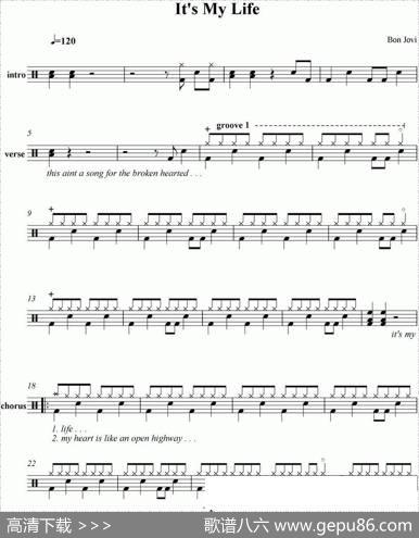 爵士鼓谱：BonJovi-It'smylife