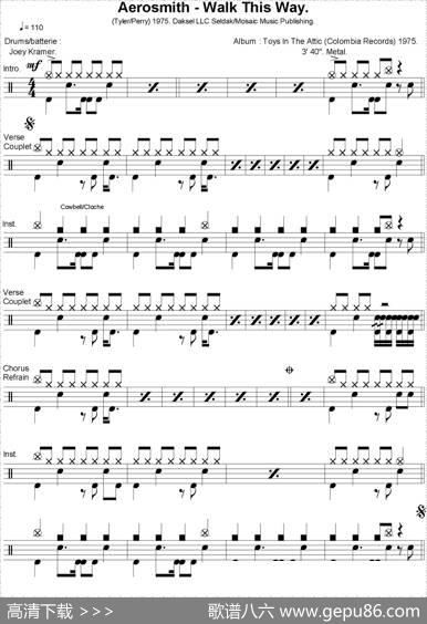 爵士鼓谱：Aerosmith-Walkthisway