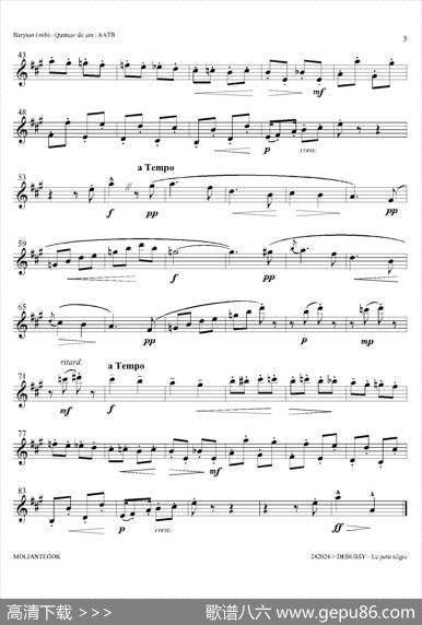 小黑人（四重奏上低音萨克斯分谱）|德彪西