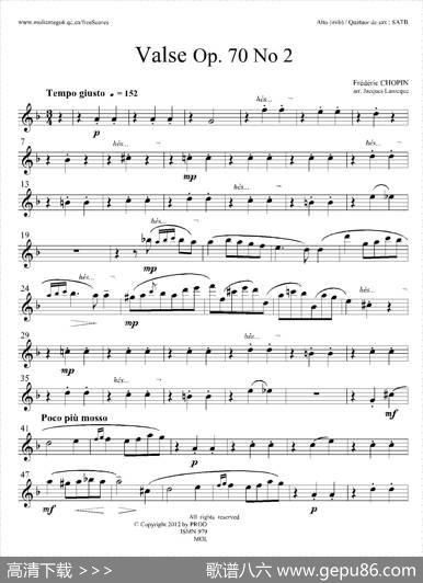 f小调圆舞曲Op.70No.2（四重奏中音萨克斯分谱）|肖邦