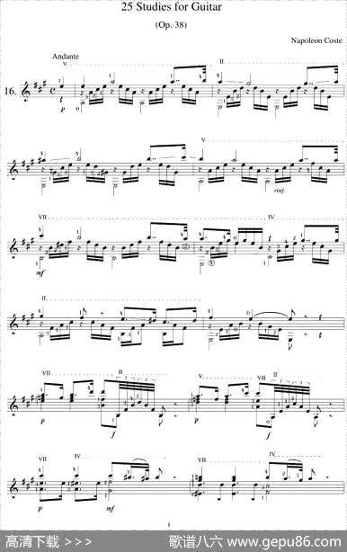 曲谱・STUDY16【NapoleonCoste《25Studies・Op.38》】[pdf]下载