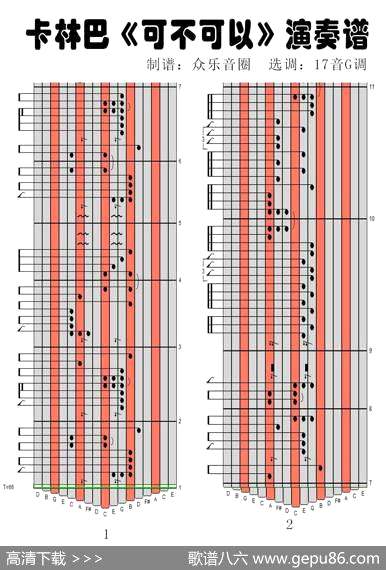 曲谱・17音卡林巴琴演奏谱【可不可以】[pdf]下载