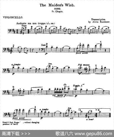 曲谱・sWish【TheMaiden】少女的祈祷大提琴[pdf]下载