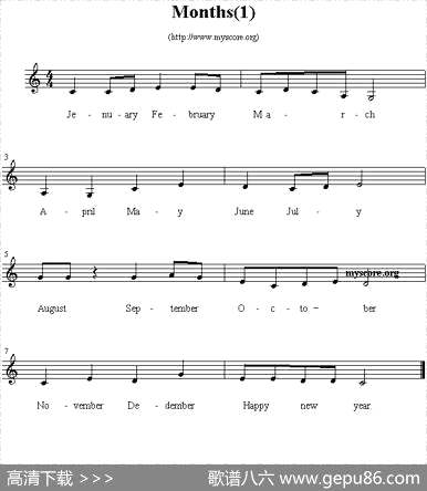曲谱・英文儿歌/五线谱【Months】[pdf]下载_V46361F