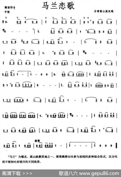 曲谱【马兰恋歌】[pdf]下载_W3867W