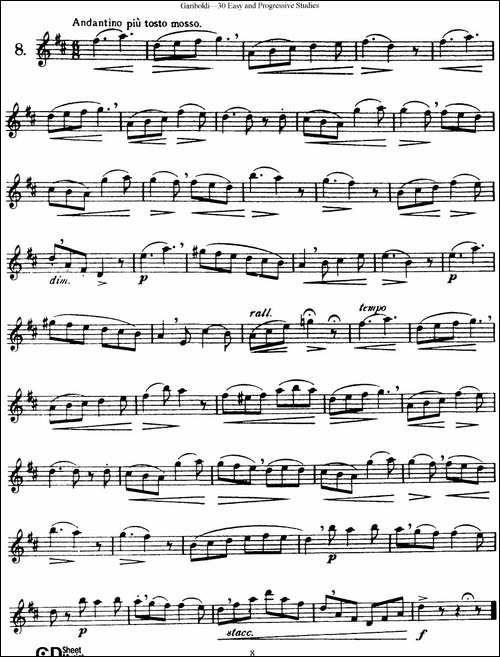 三十首基础及提高练习曲-NO.8-长笛五线谱|长笛谱