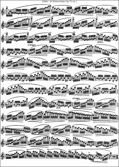 柯勒30首高级长笛练习曲作品75号-NO.1-长笛五线谱|长笛谱