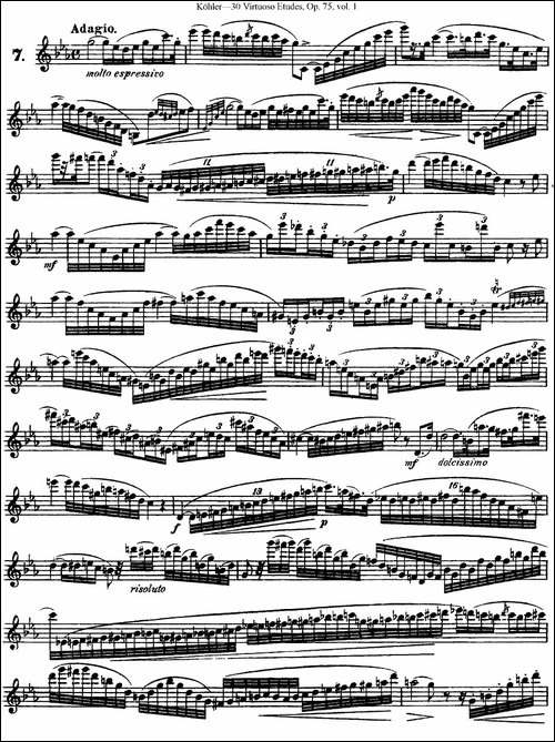 柯勒30首高级长笛练习曲作品75号-NO.7-长笛五线谱|长笛谱