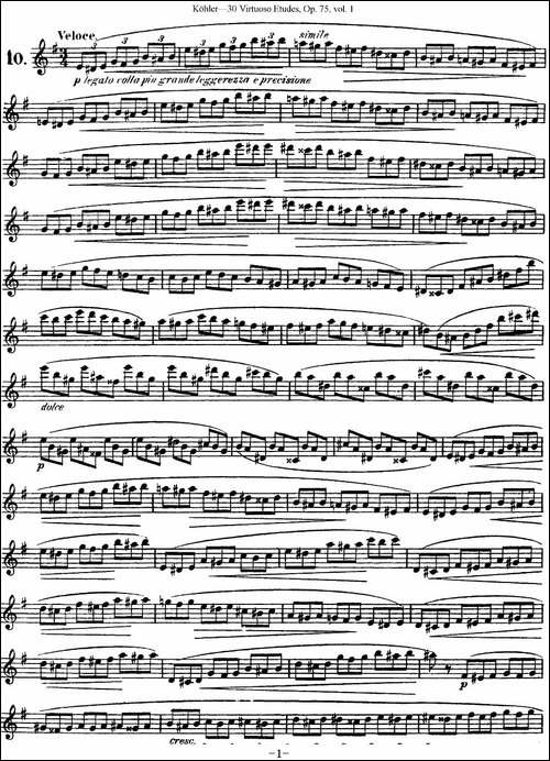 柯勒30首高级长笛练习曲作品75号-NO.10-长笛五线谱|长笛谱