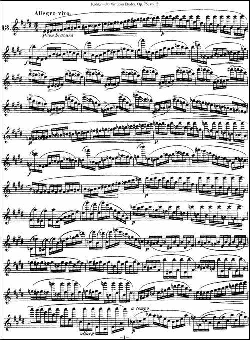 柯勒30首高级长笛练习曲作品75号-NO.13-长笛五线谱|长笛谱