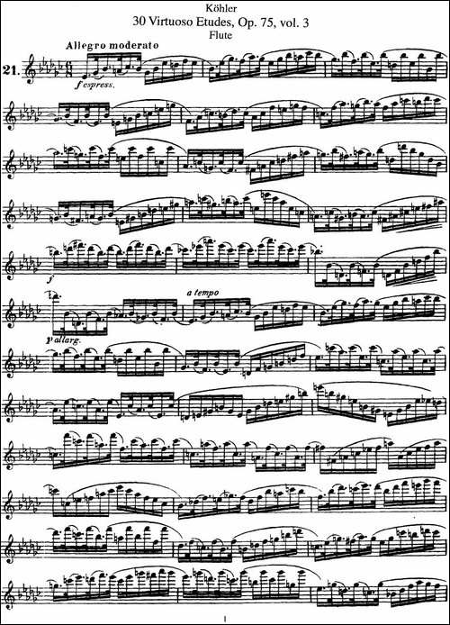 柯勒30首高级长笛练习曲作品75号-NO.21-长笛五线谱|长笛谱