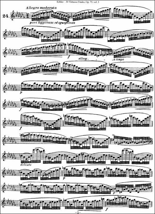 柯勒30首高级长笛练习曲作品75号-NO.24-长笛五线谱|长笛谱