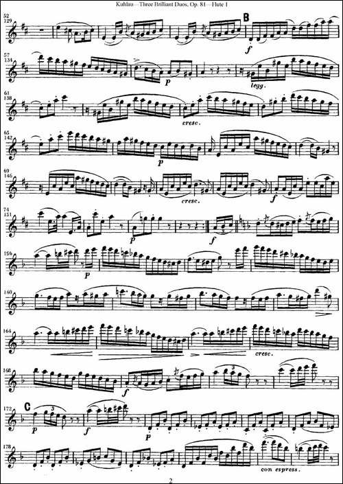 库劳长笛二重奏练习三段OP.81——Flute-1-NO.1-长笛五线谱|长笛谱