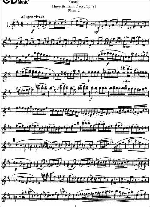 库劳长笛二重奏练习三段OP.81——Flute-2-NO.1-长笛五线谱|长笛谱