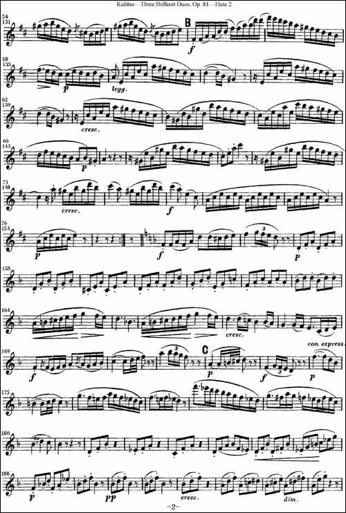 库劳长笛二重奏练习三段OP.81——Flute-2-NO.1-长笛五线谱|长笛谱