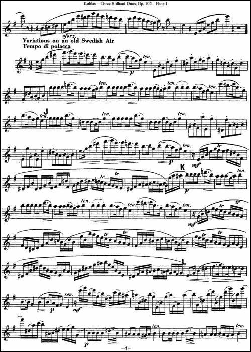 库劳长笛二重奏练习三段OP.102——Flute-1-NO.-长笛五线谱|长笛谱