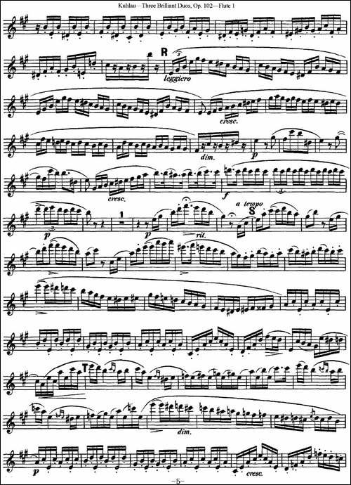 库劳长笛二重奏练习三段OP.102——Flute-1-NO.-长笛五线谱|长笛谱