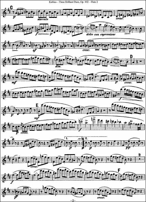 库劳长笛二重奏练习三段OP.102——Flute-2-NO.-长笛五线谱|长笛谱