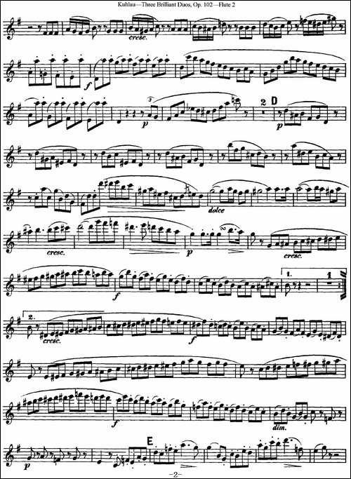 库劳长笛二重奏练习三段OP.102——Flute-2-NO.-长笛五线谱|长笛谱 - 图2 库劳长笛二重奏练习三段OP.102——Flute-2-NO.-长笛五线谱|长笛谱