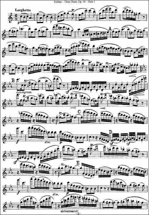 库劳长笛二重奏练习曲Op.10——Flute-1-No.1-长笛五线谱|长笛谱