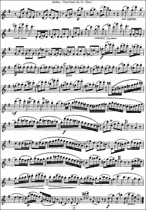 库劳长笛二重奏练习曲Op.10——Flute-1-No.3-长笛五线谱|长笛谱