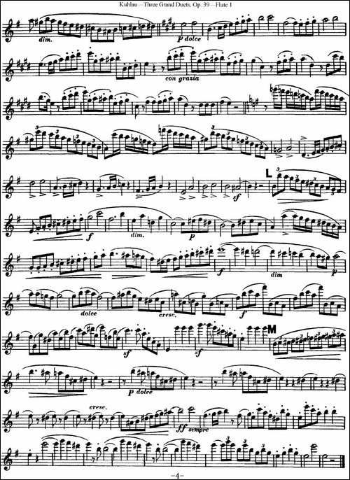 库劳长笛二重奏大练习曲Op.39——Flute-1-No.1-长笛五线谱|长笛谱
