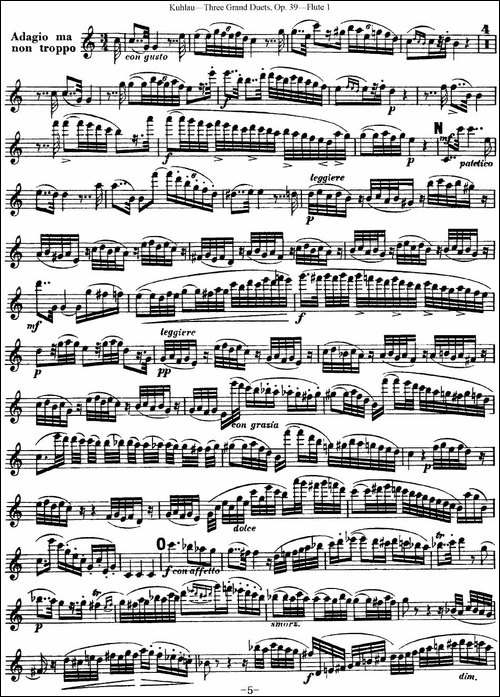 库劳长笛二重奏大练习曲Op.39——Flute-1-No.1-长笛五线谱|长笛谱