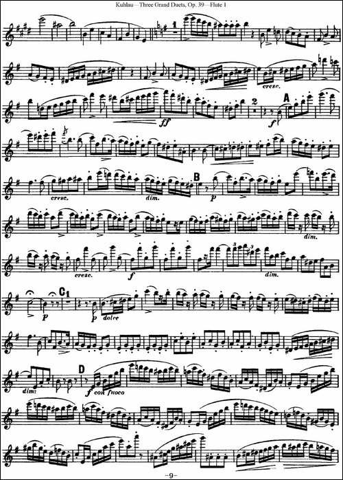 库劳长笛二重奏大练习曲Op.39——Flute-1-No.1-长笛五线谱|长笛谱