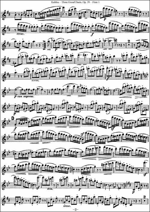 库劳长笛二重奏大练习曲Op.39——Flute-1-No.3-长笛五线谱|长笛谱