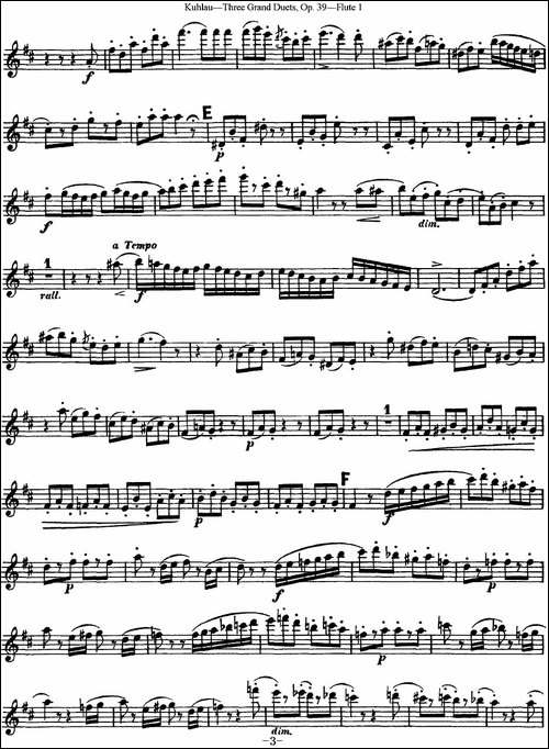库劳长笛二重奏大练习曲Op.39——Flute-1-No.3-长笛五线谱|长笛谱