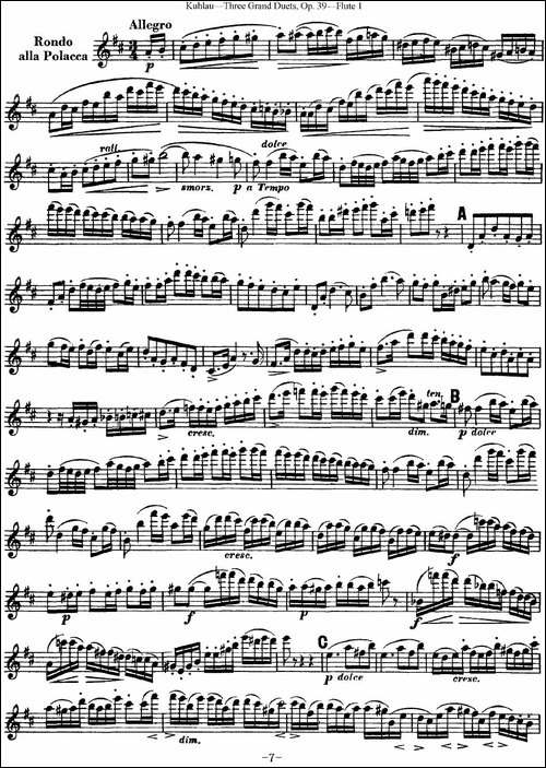 库劳长笛二重奏大练习曲Op.39——Flute-1-No.3-长笛五线谱|长笛谱