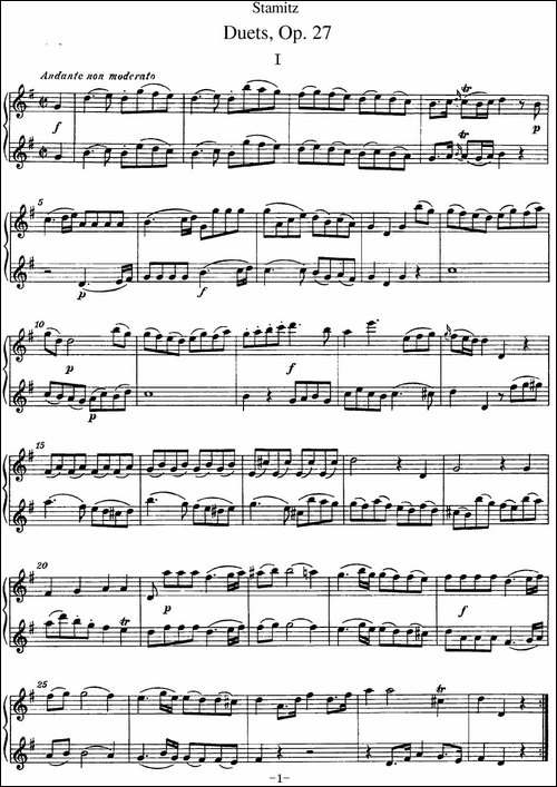 斯塔米茨二重奏长笛练习曲Op.27-No.1-长笛五线谱|长笛谱