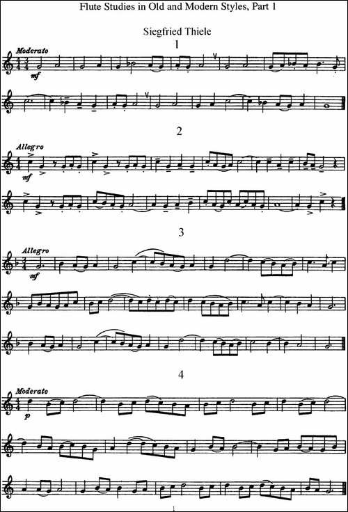 斯勒新老风格长笛练习重奏曲-第一-NO.1-NO.4-长笛五线谱|长笛谱
