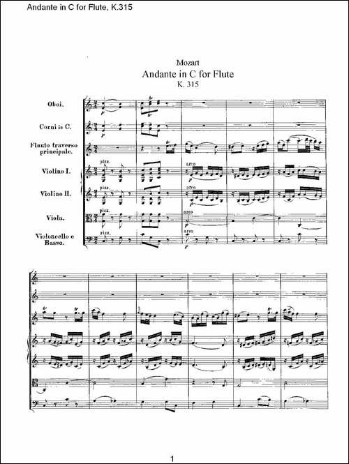 Andante-in-C-for-Flute,-K.315-D调长笛行板-长笛五线谱|长笛谱