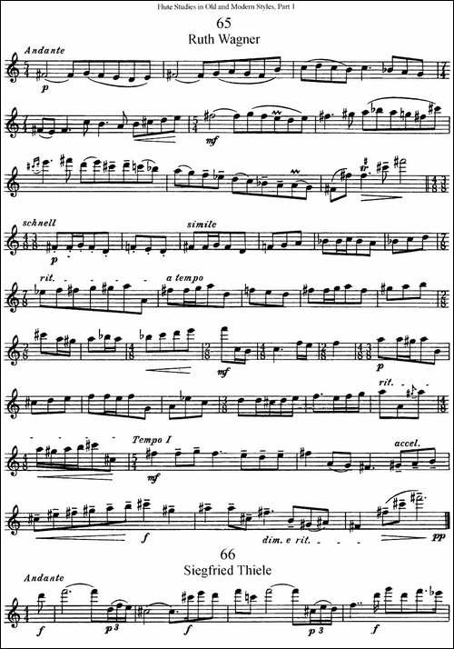 斯勒新老风格长笛练习重奏曲-第一-NO.65-NO.67-长笛五线谱|长笛谱