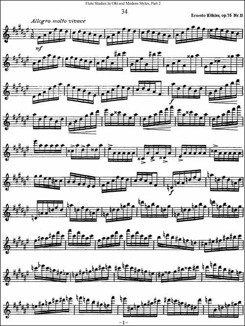 斯勒新老风格长笛练习重奏曲-第二-NO.34-长笛五线谱|长笛谱