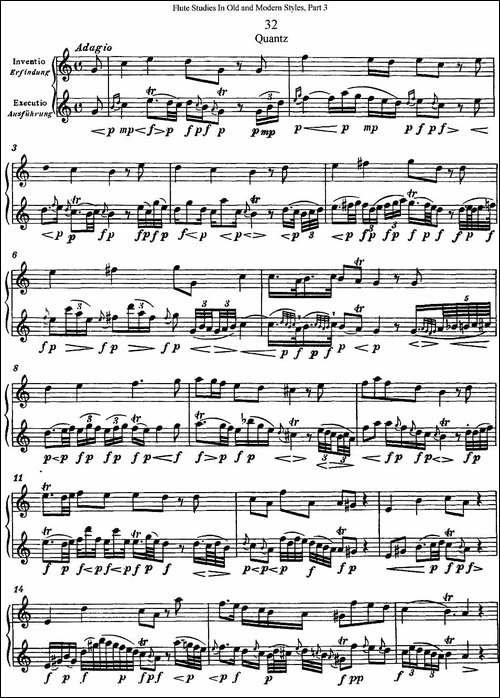 斯勒新老风格长笛练习重奏曲-第三-NO.32-长笛五线谱|长笛谱