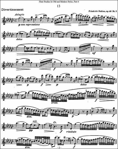 斯勒新老风格长笛练习重奏曲-第四-NO.13-长笛五线谱|长笛谱