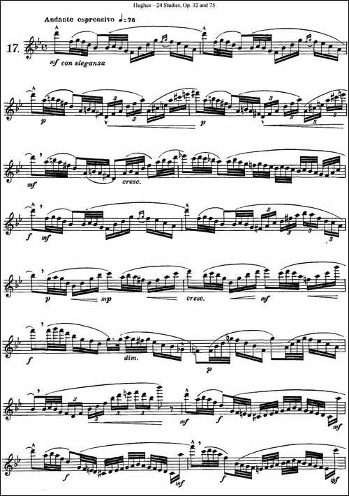 胡埃斯24首长笛练习曲Op.32-NO.17-长笛五线谱|长笛谱