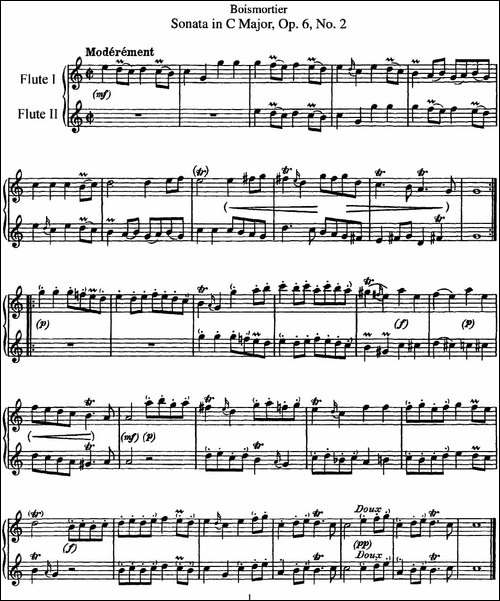 博伊斯卯绨C大调双长笛奏鸣曲Op.6-NO.2-长笛五线谱|长笛谱 - 图1 博伊斯卯绨C大调双长笛奏鸣曲Op.6-NO.2-长笛五线谱|长笛谱