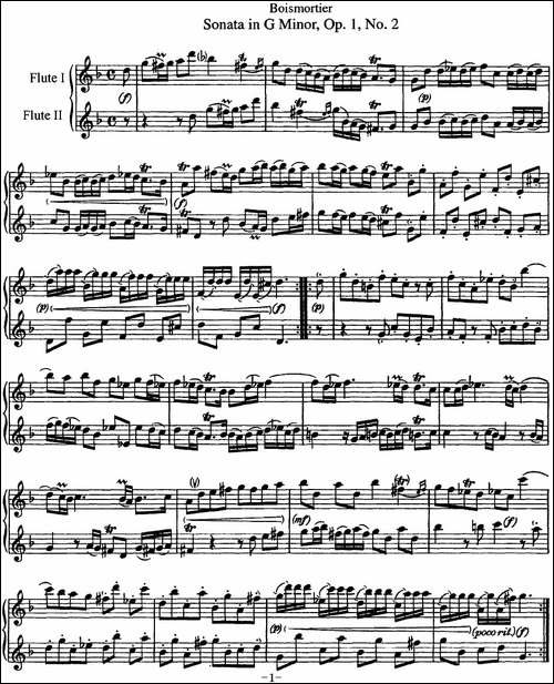 博伊斯卯绨G大调双长笛奏鸣曲Op.1-NO.2-长笛五线谱|长笛谱