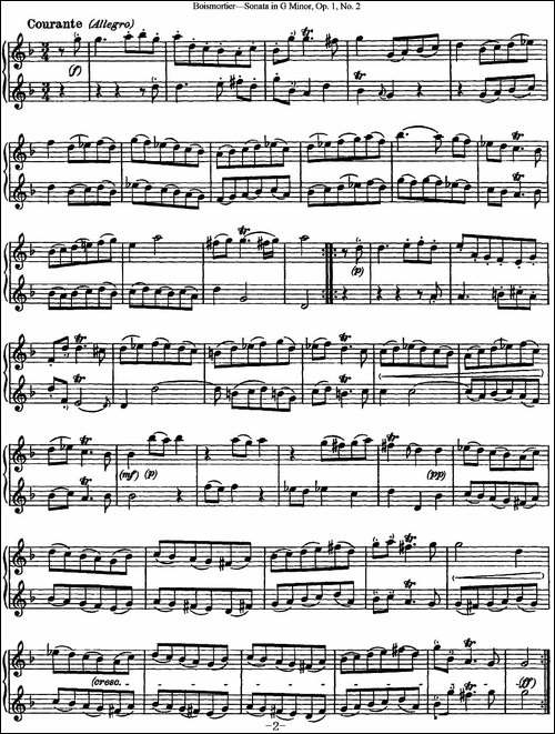 博伊斯卯绨G大调双长笛奏鸣曲Op.1-NO.2-长笛五线谱|长笛谱