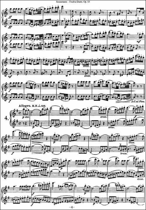苏斯曼12首长笛重奏曲Op.53-NO.1-NO.4-长笛五线谱|长笛谱