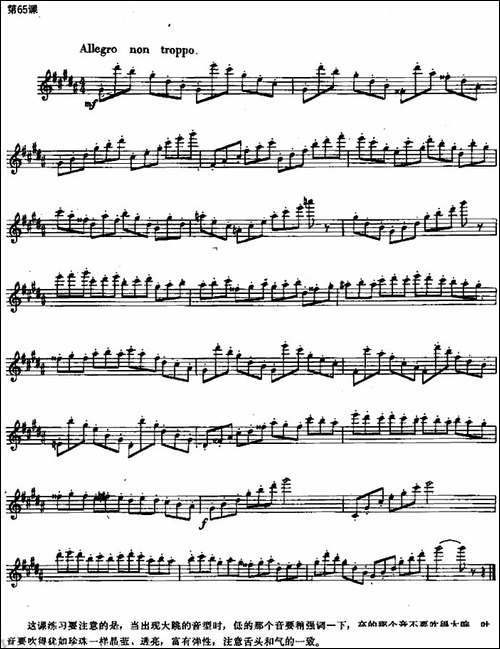 长笛练习曲100课之第65课--出现大跳音型与低的-长笛五线谱|长笛谱