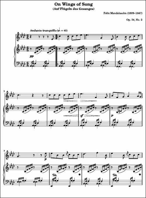 On-Wings-of-Song-Op.-34,-No.-2-长笛五线谱|长笛谱