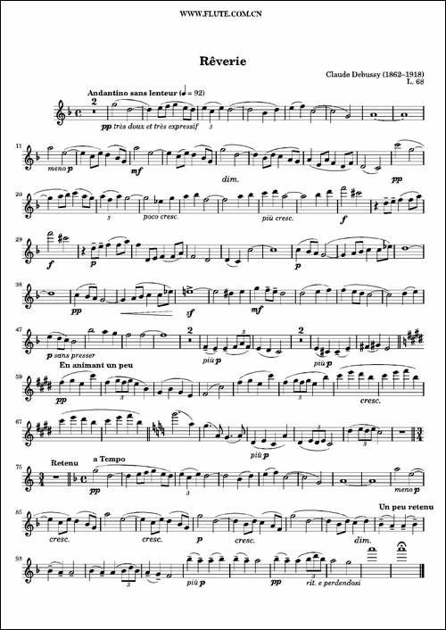 Debussy-Reverie-德彪西-幻想曲--长笛五线谱|长笛谱 - 图1 Debussy-Reverie-德彪西-幻想曲--长笛五线谱|长笛谱
